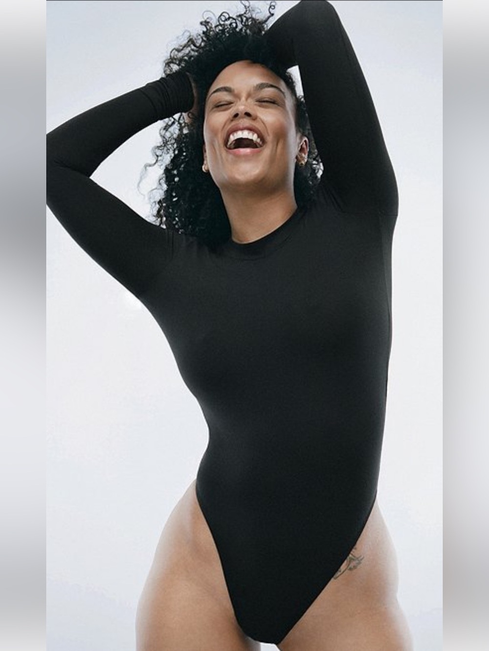 Good American Black Long-Sleeve Mock Neck Bodysuit Size 1(small)